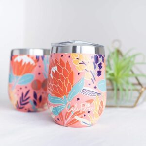 12oz Floral Wine Tumbler With Lid For Hot or Cold Drinks